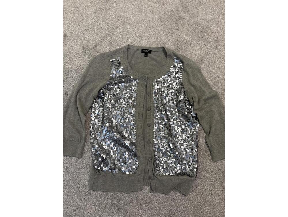 Talbots Gray Sequin Front Cardigan Sweater